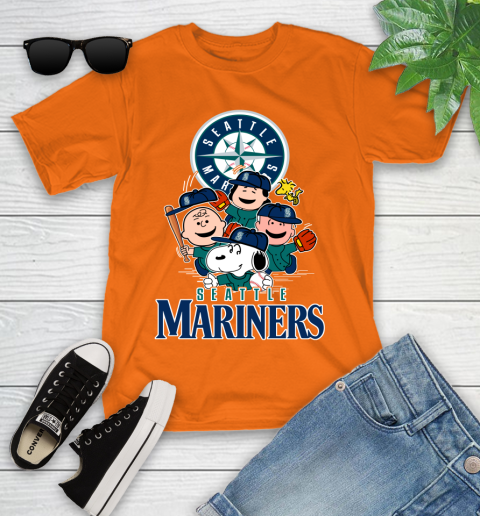 MLB Seattle Mariners Snoopy Charlie Brown Woodstock The Peanuts Movie Baseball T Shirt_000 Youth T-Shirt 9