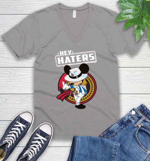 NHL Hey Haters Mickey Hockey Sports Ottawa Senators V-Neck T-Shirt 3