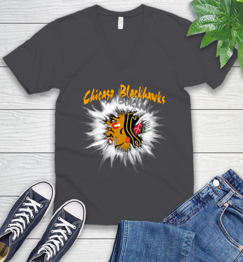 Chicago Blackhawks NHL Hockey Adoring Fan Rip Sports V-Neck T-Shirt 4