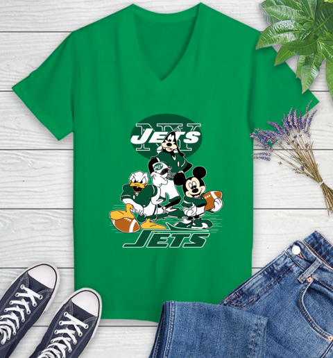 NFL New York Jets Mickey Mouse Donald Duck Goofy Football Shirt Women's V-Neck T-Shirt 5