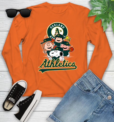 MLB Oakland Athletics Snoopy Charlie Brown Woodstock The Peanuts Movie Baseball T Shirt_000 Youth Long Sleeve 3