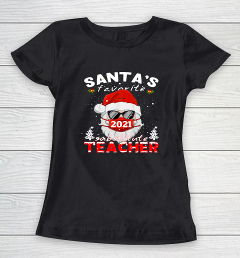 Santa's Favorite Substitute Teacher Christmas Santa Face Women's T-Shirt