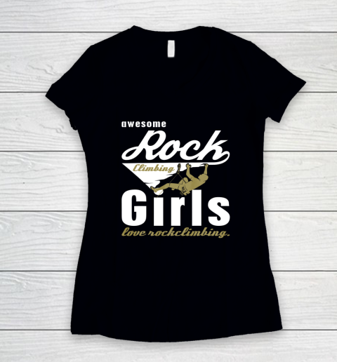 Rock Climbing Shirt Vintage Mountaineering With Awesome Girls Love Rock Climbing Women's V-Neck T-Shirt