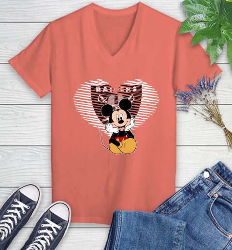 NFL Oakland Raiders The Heart Mickey Mouse Disney Football T Shirt_000 Women's V-Neck T-Shirt 6