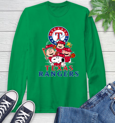 MLB Texas Rangers Snoopy Charlie Brown Woodstock The Peanuts Movie Baseball T Shirt Long Sleeve T-Shirt 8