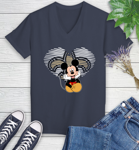 NFL New Orleans Saints The Heart Mickey Mouse Disney Football T Shirt_000 Women's V-Neck T-Shirt 12