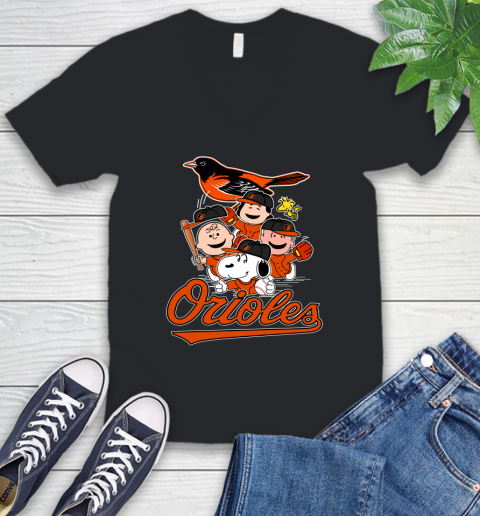 MLB Baltimore Orioles Snoopy Charlie Brown Woodstock The Peanuts Movie Baseball T Shirt_000 V-Neck T-Shirt