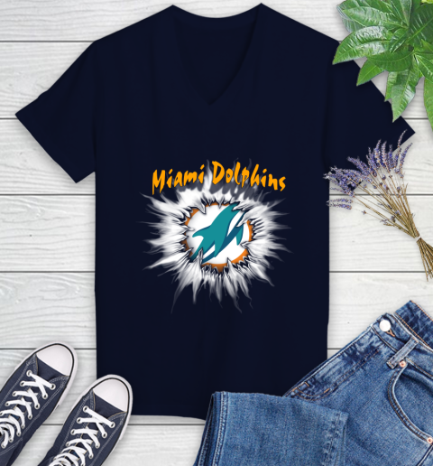 Miami Dolphins NFL Football Adoring Fan Rip Sports Women's V-Neck T-Shirt 2