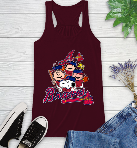 MLB Atlanta Braves Snoopy Charlie Brown Woodstock The Peanuts Movie Baseball T Shirt Racerback Tank 2