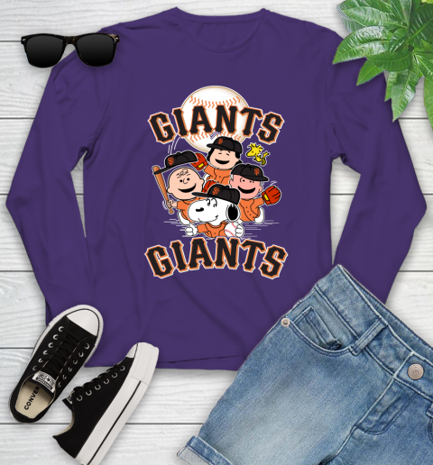 MLB San Francisco Giants Snoopy Charlie Brown Woodstock The Peanuts Movie Baseball T Shirt_000 Youth Long Sleeve 4