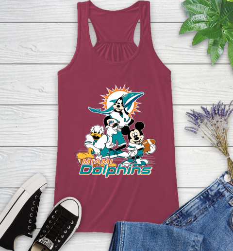 NFL Miami Dolphins Mickey Mouse Donald Duck Goofy Football Shirt Racerback Tank 7