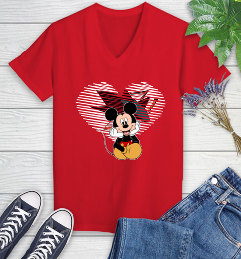 NHL San Jose Sharks The Heart Mickey Mouse Disney Hockey Women's V-Neck T-Shirt 11