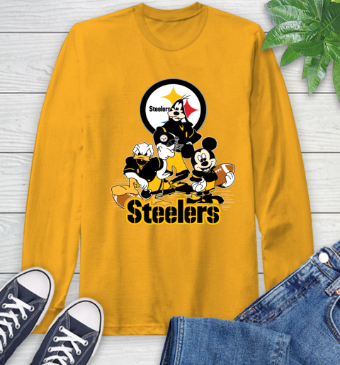 NFL Pittsburgh Steelers Mickey Mouse Donald Duck Goofy Football Shirt Long Sleeve T-Shirt 2