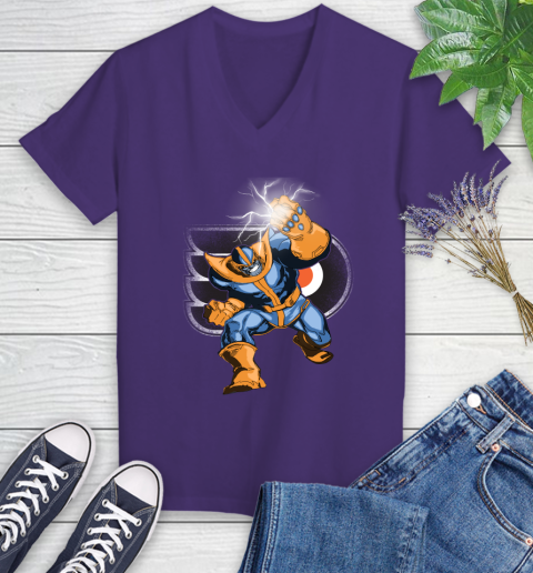 Philadelphia Flyers NHL Hockey Thanos Avengers Infinity War Marvel Women's V-Neck T-Shirt 3