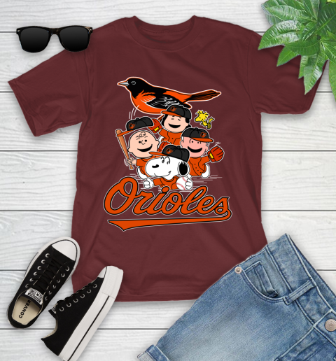 MLB Baltimore Orioles Snoopy Charlie Brown Woodstock The Peanuts Movie Baseball T Shirt_000 Youth T-Shirt 14