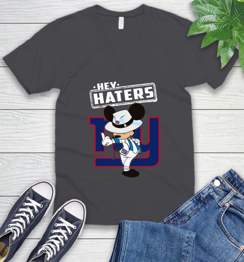 NFL Hey Haters Mickey Football Sports New York Giants V-Neck T-Shirt 4
