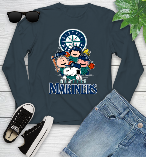 MLB Seattle Mariners Snoopy Charlie Brown Woodstock The Peanuts Movie Baseball T Shirt_000 Youth Long Sleeve 9