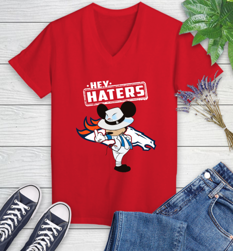 NFL Hey Haters Mickey Football Sports Denver Broncos Women's V-Neck T-Shirt 11