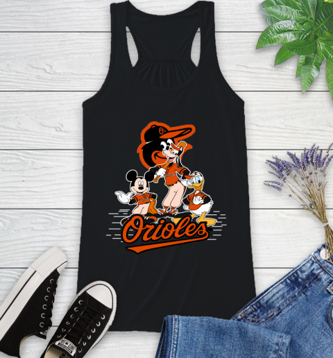MLB Baltimore Orioles Mickey Mouse Donald Duck Goofy Baseball T Shirt Racerback Tank