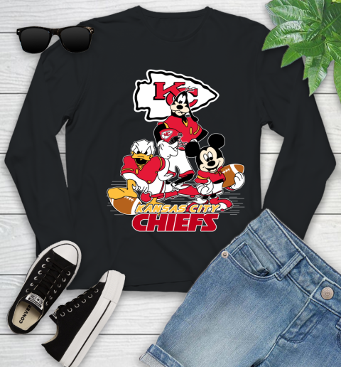 NFL Kansas City Chiefs Mickey Mouse Donald Duck Goofy Football Shirt Youth Long Sleeve
