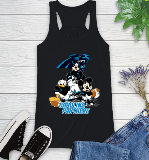 NFL Carolina Panthers Mickey Mouse Donald Duck Goofy Football Shirt Racerback Tank