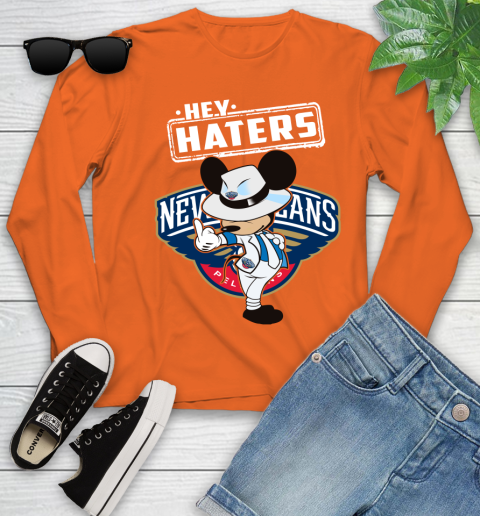 NBA Hey Haters Mickey Basketball Sports New Orleans Pelicans Youth Long Sleeve 3