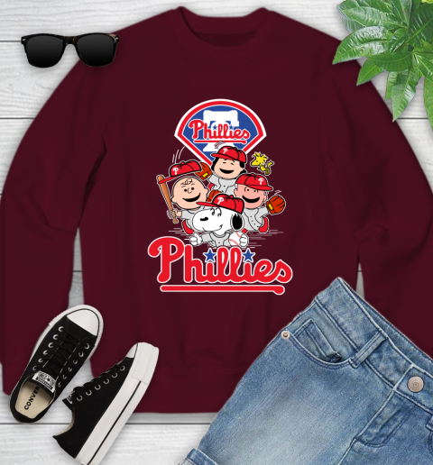 MLB Philadelphia Phillies Snoopy Charlie Brown Woodstock The Peanuts Movie Baseball T Shirt_000 Youth Sweatshirt 4