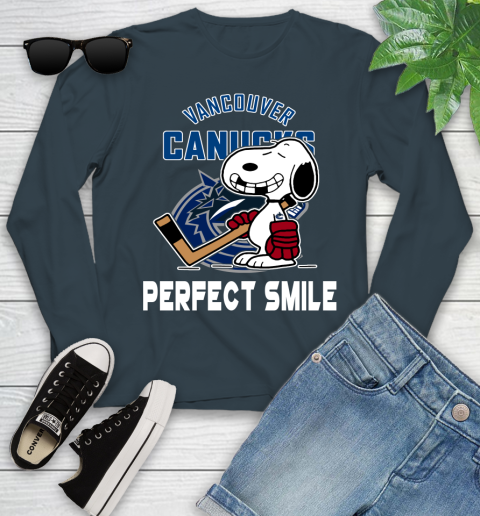 NHL Vancouver Canucks Snoopy Perfect Smile The Peanuts Movie Hockey T Shirt Youth Long Sleeve 9