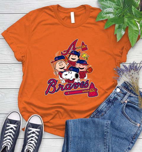 MLB Atlanta Braves Snoopy Charlie Brown Woodstock The Peanuts Movie Baseball T Shirt Women's T-Shirt 3