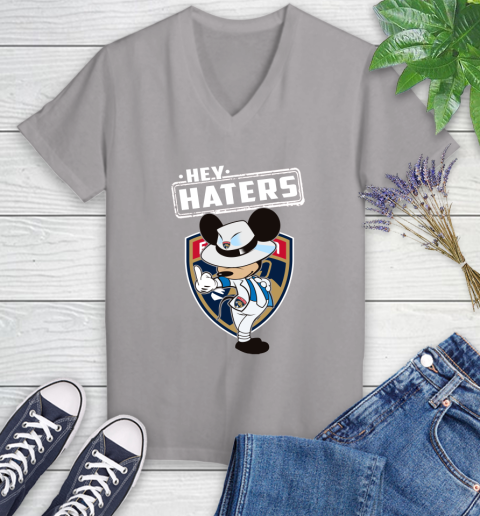 NHL Hey Haters Mickey Hockey Sports Florida Panthers Women's V-Neck T-Shirt 4