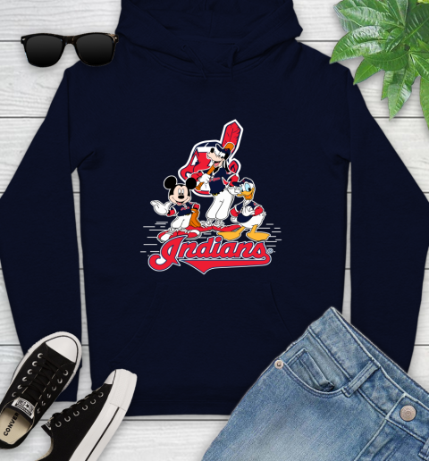 MLB Cleveland Indians Mickey Mouse Donald Duck Goofy Baseball T Shirt Youth Hoodie 3