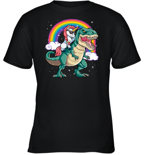 Unicorn Riding Dinosaur T rex Funny Men Women Rainbow Gifts Youth T-Shirt