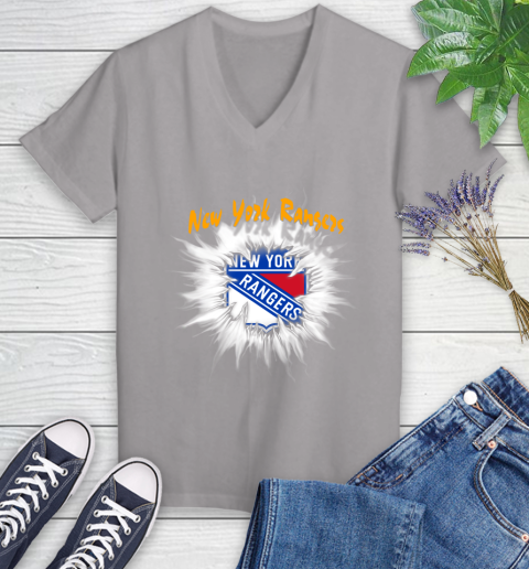 New York Rangers NHL Hockey Adoring Fan Rip Sports Women's V-Neck T-Shirt 4