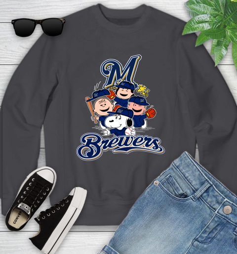 MLB Milwaukee Brewers Snoopy Charlie Brown Woodstock The Peanuts Movie Baseball T Shirt_000 Youth Sweatshirt 5