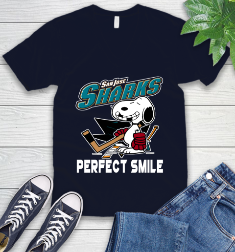 NHL San Jose Sharks Snoopy Perfect Smile The Peanuts Movie Hockey T Shirt V-Neck T-Shirt 2