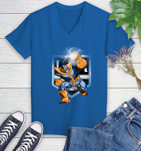 Los Angeles Kings NHL Hockey Thanos Avengers Infinity War Marvel Women's V-Neck T-Shirt 10