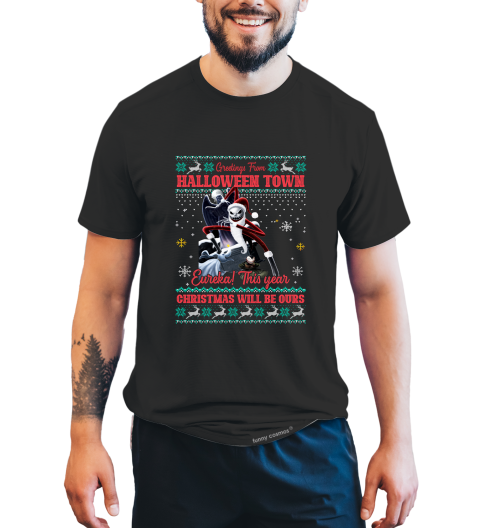 Nightmare Before Christmas Ugly Sweater Shirt, Greeting From Halloween Town Tshirt, Jack Skellington T Shirt, Christmas Gifts