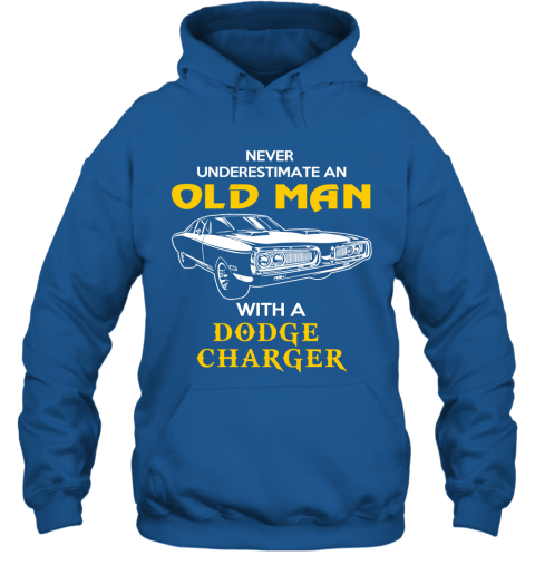 Old Man With Dodge Charger Gift Never Underestimate Old Man Grandpa Father Husband Who Love or Own Vintage Car Hoodie