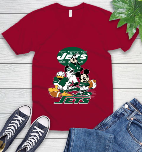 NFL New York Jets Mickey Mouse Donald Duck Goofy Football Shirt V-Neck T-Shirt 7