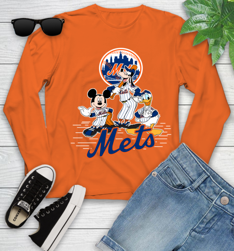 MLB New York Mets Mickey Mouse Donald Duck Goofy Baseball T Shirt Youth Long Sleeve 3