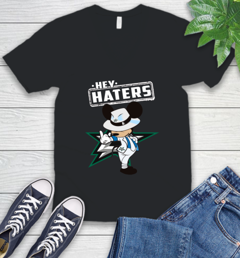 NHL Hey Haters Mickey Hockey Sports Dallas Stars V-Neck T-Shirt