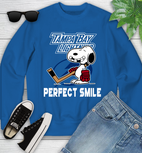 NHL Tampa Bay Lightning Snoopy Perfect Smile The Peanuts Movie Hockey T Shirt Youth Sweatshirt 7