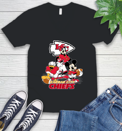 NFL Kansas City Chiefs Mickey Mouse Donald Duck Goofy Football Shirt V-Neck T-Shirt