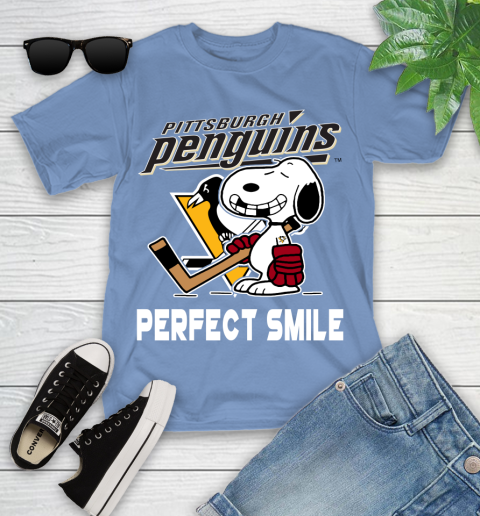 NHL Pittsburgh Penguins Snoopy Perfect Smile The Peanuts Movie Hockey T Shirt Youth T-Shirt 15
