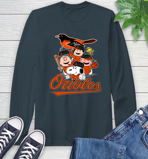 MLB Baltimore Orioles Snoopy Charlie Brown Woodstock The Peanuts Movie Baseball T Shirt_000 Long Sleeve T-Shirt 9