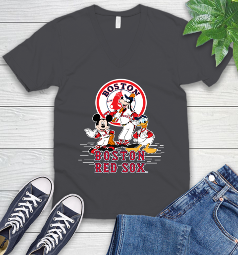 MLB Boston Red Sox Mickey Mouse Donald Duck Goofy Baseball T Shirt V-Neck T-Shirt 4