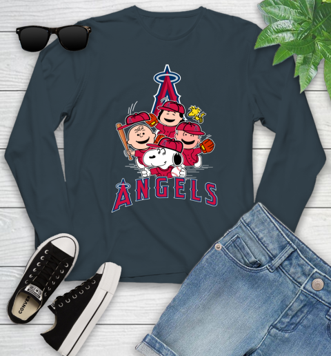 MLB Los Angeles Angels Snoopy Charlie Brown Woodstock The Peanuts Movie Baseball T Shirt_000 Youth Long Sleeve 9