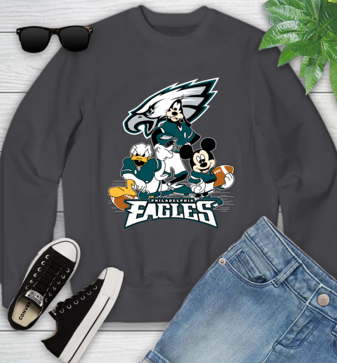 NFL Philadelphia Eagles Mickey Mouse Donald Duck Goofy Football Shirt Youth Sweatshirt 5
