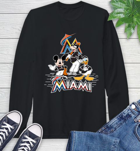 MLB Miami Marlins Mickey Mouse Donald Duck Goofy Baseball T Shirt Long Sleeve T-Shirt