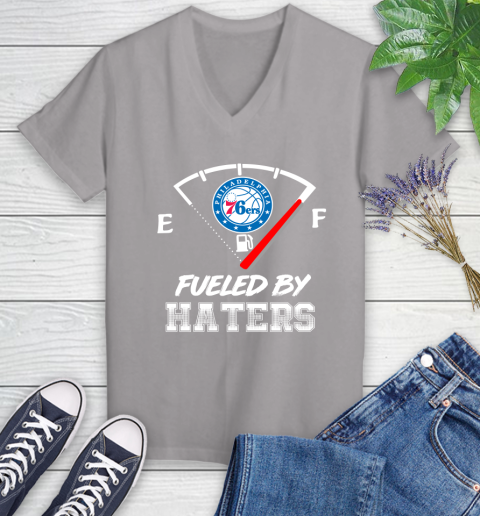 Philadelphia 76ers NBA Basketball Fueled By Haters Sports Women's V-Neck T-Shirt 4